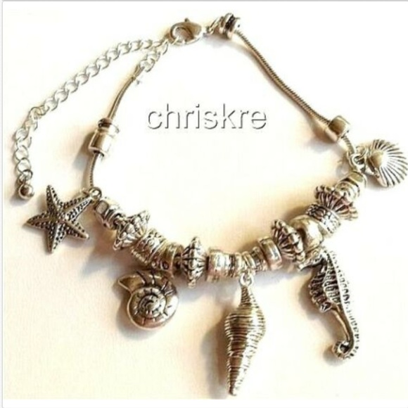 Silver Sea Life Charm Bracelet Anklet 8-11" Shells Island Beach Life Seahorse - Picture 1 of 8